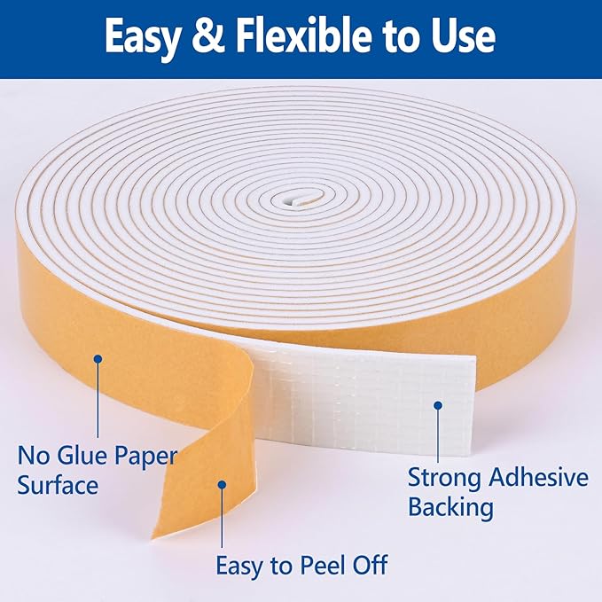 Self-Adhesive High Density Foam Insulation Tape - 1in x 3/4in x 13Ft - Image 3