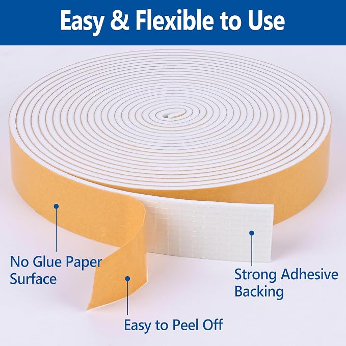 Self-Adhesive Weatherstrip 1in x 1/8in x 33Ft High Density Foam Insulation - Image 3