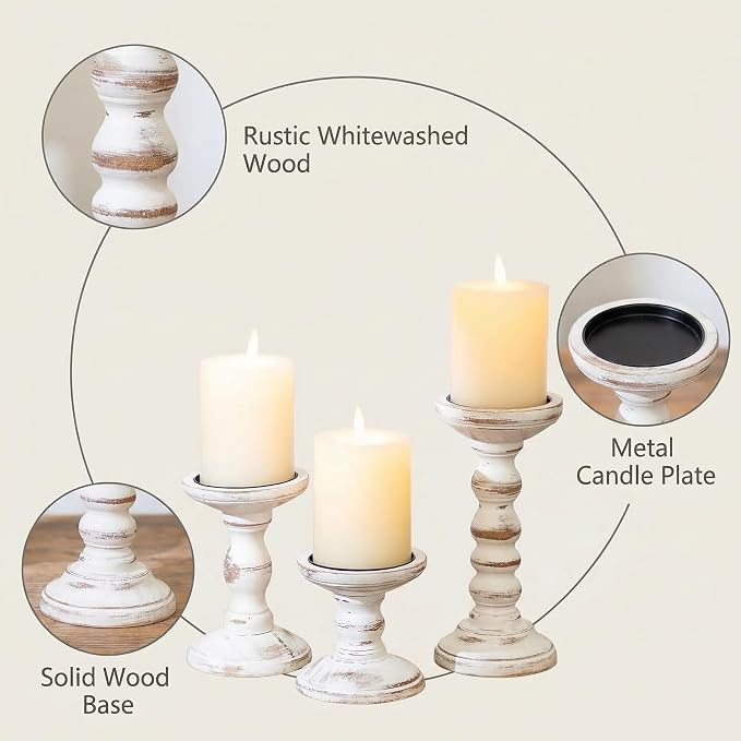 Romadedi Wood Candle Holders for Pillar, Farmhouse Decor, for Mantle, Dinning & - Image 6