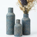 Vintage Blue Ceramic Flower Vases Set of 3, Modern Matte Vertical Ribbed by TrendEcoHome