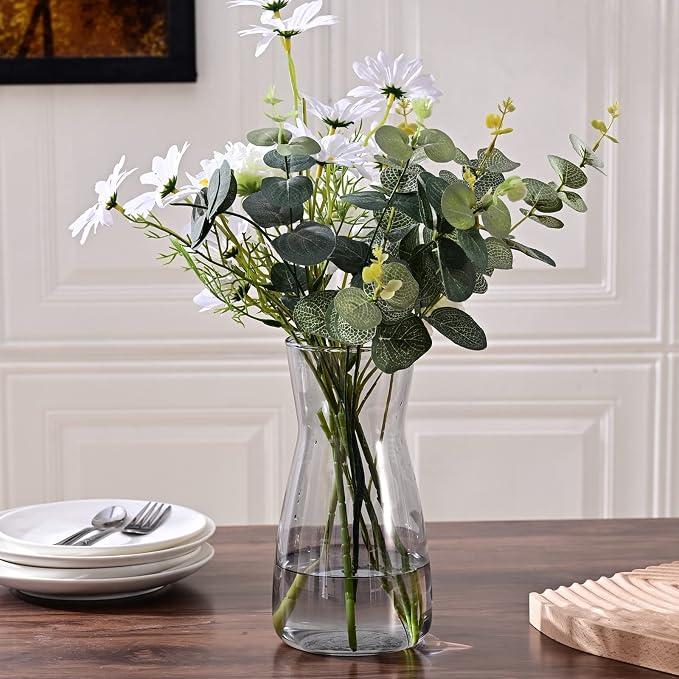 8 Inch Gray Glass Vase for Flowers, Modern Boho Table Decor | Farmhouse Vases - Image 5