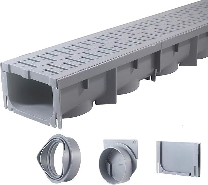 URA WATER - Model UA-100 - Drainage Trench Set - Channel Drain - Gray Plastic by URAWATER