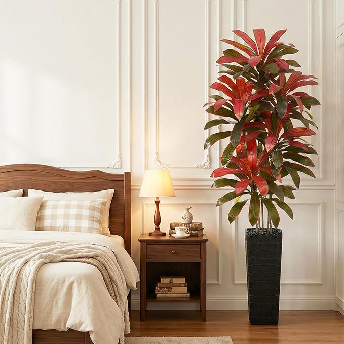 Artificial Dracaena Tree: 7FT Fake Plants Silk Faux Trees（Black Pot） | - Image 9