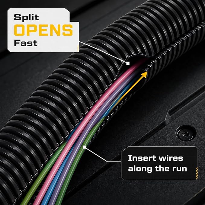 GS Power 1/4 Inch x 50ft Split Wire Loom Tubing, Split Cable Sleeve Cord - Image 4