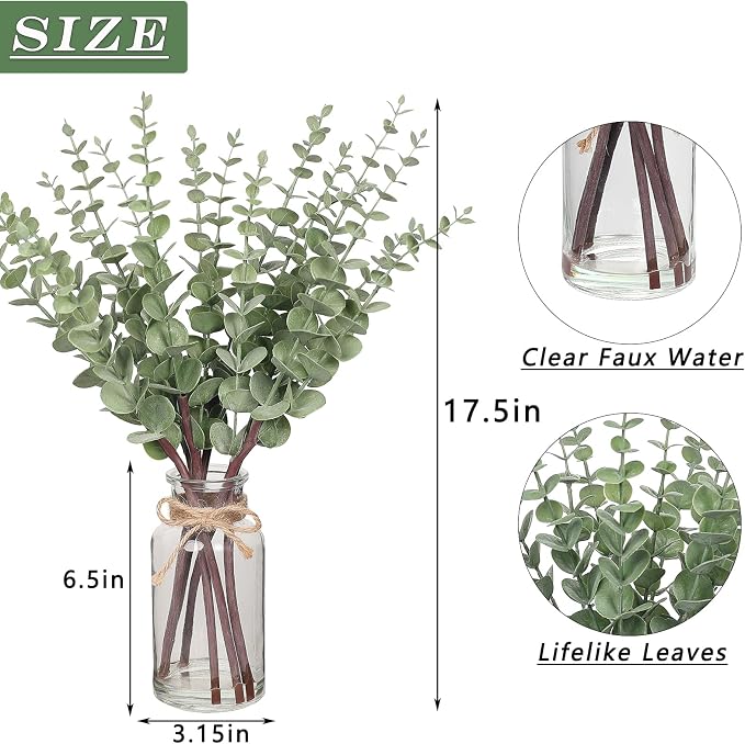 17.5" Artificial Eucalyptus Stems in Glass Vase - Image 6