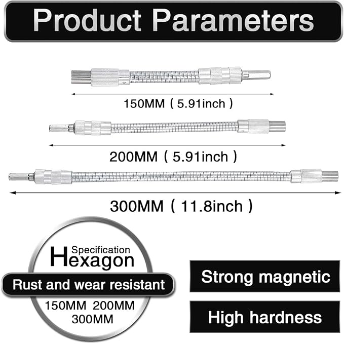 3 Pcs Mixed Drive Flexible Socket Extension Bar Adapter Set - 150mm/200mm/300mm - Image 3