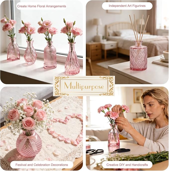 Petal Petite Middle Pink Glass Bud Vase Set of 12 - Image 6