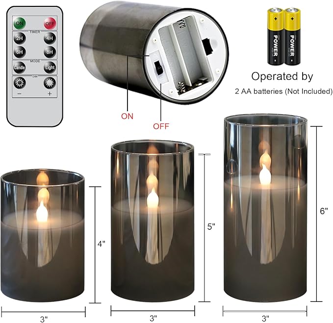 GenSwin Glass Flameless Led Candles Battery Operated Remote Timer Black | - Image 7