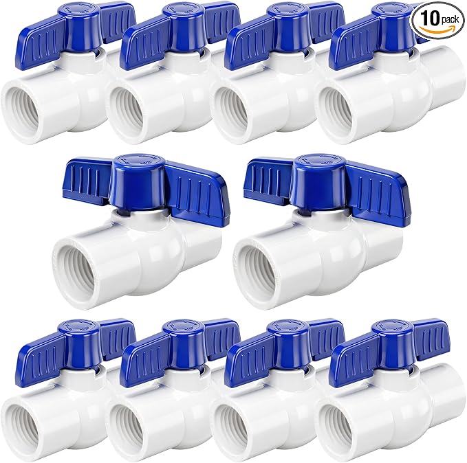 10 Pack 1/2'' PVC Ball Valves Threaded Full Port T-handle SCH40 Water Pipe by ReliableHigh-PerformanceFlowControlYouCanTrust