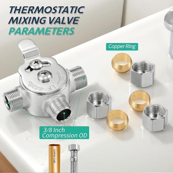 10 PCS Below Deck Mixing Valve, 3/8" Compression LF Brass Body, Thermostatic - Image 3