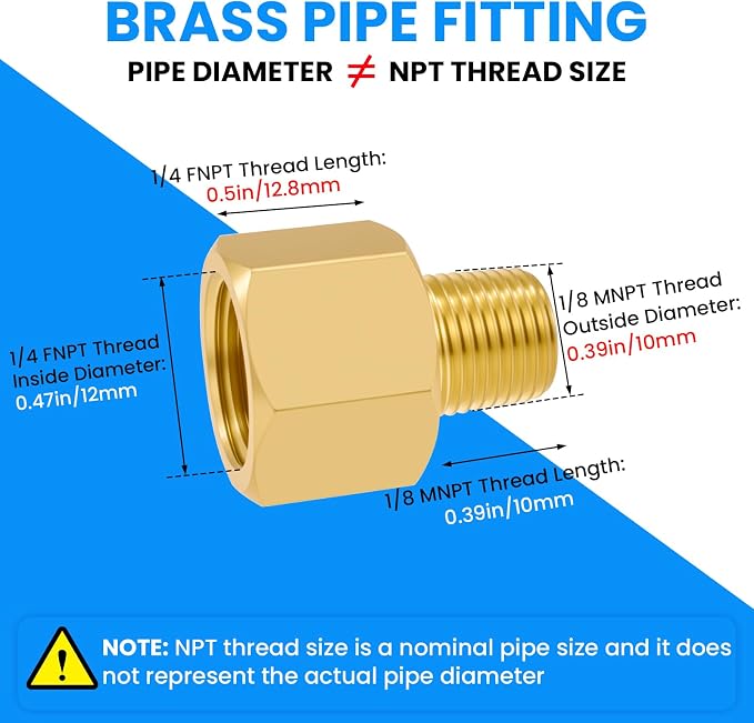 SDTC Tech Brass Pipe Fitting 1/8 NPT Thread Male to 1/4 NPT Thread Female | - Image 2