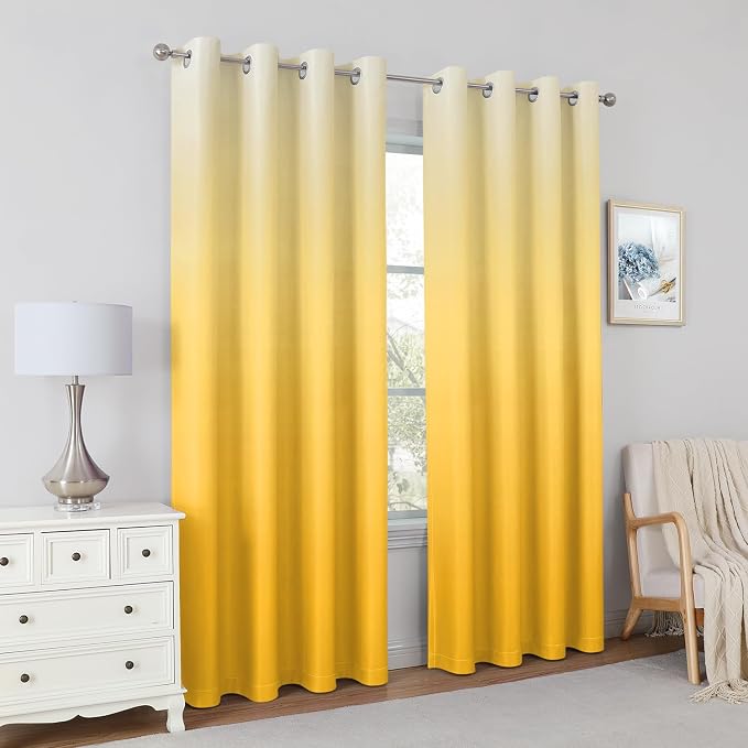 HOMEIDEAS Mustard Yellow Ombre 100% Blackout 52W x 84L 2 Panels | Gradient - Image 7