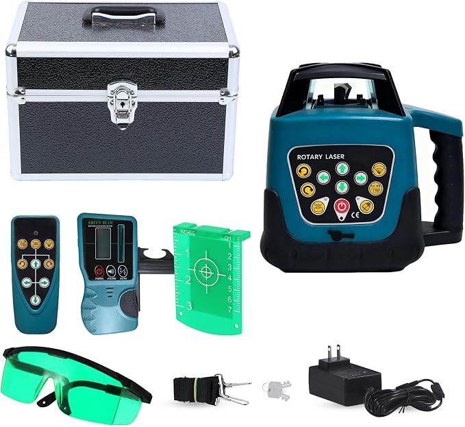 360° Auto Self-Leveling Green Beam Rotary Laser Level Kit 500m Range by H-YEEU