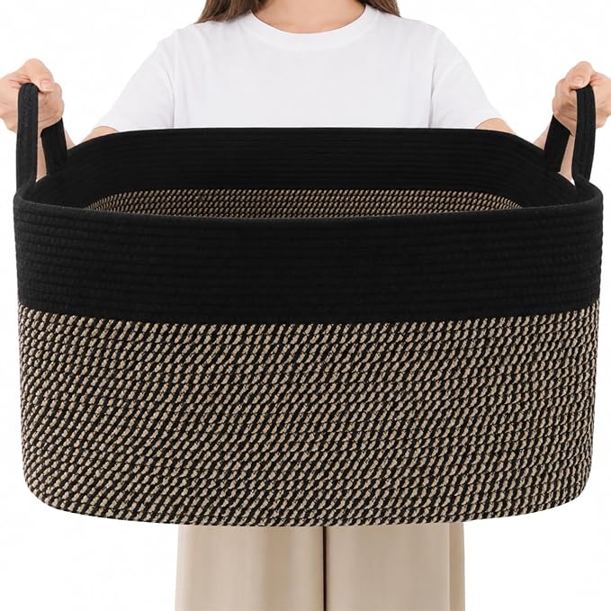 96L Laundry Basket with Handles, Extra Blanket Basket, Living Room by HZFTJOY