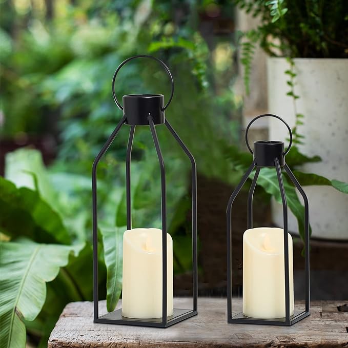 HPC Decor Modern Farmhouse Lanterrn Decor- Black Metal Candle - Image 4
