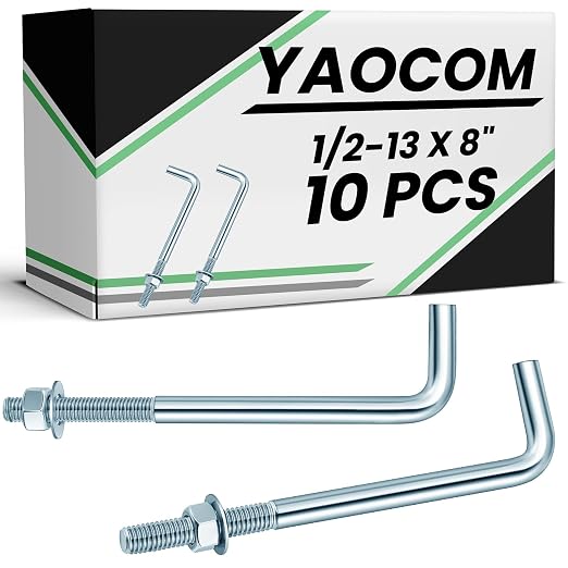 Yaocom 10 Pcs J Bolt Galvanized Anchor Bolts Galvanized Concrete Fastener by Yaocom