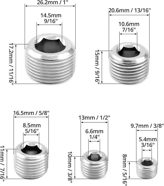 QWORK 304 Stainless Steel Pipe Fitting Kit Hex Countersunk Plug Assortment Set - Image 6