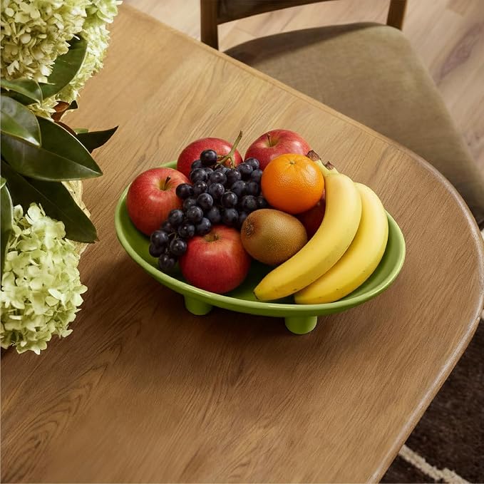 Three-Leg Ceramic Fruit Bowl, 12 Inch Oval Serving Dish - Image 5