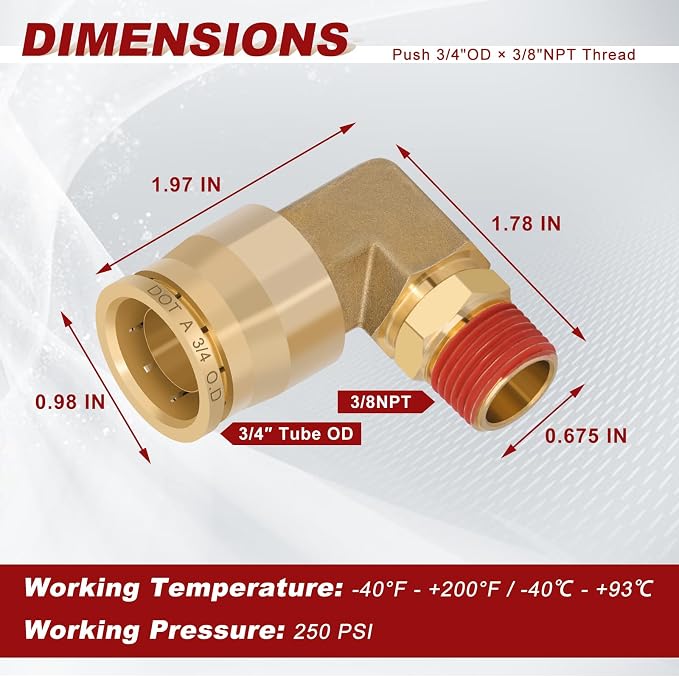 90° Swivel Male Elbow, 3/4" Tube x 3/8" NPT, DOT Approved 5PCS | - Image 5