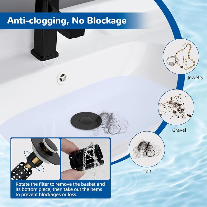 Hibbent 3 PCS Upgraded 3 in 1 Bathroom Sink Drain Strainer, Pop Up Stopper - Image 4