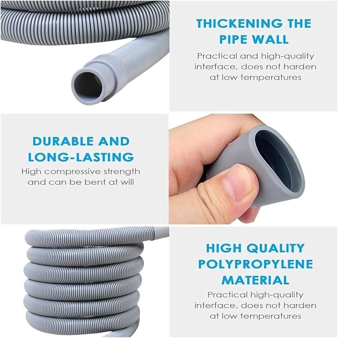 Flexible Washing Machine Drain Hose Grey Thickened Tube Corrugated Extension - Image 2