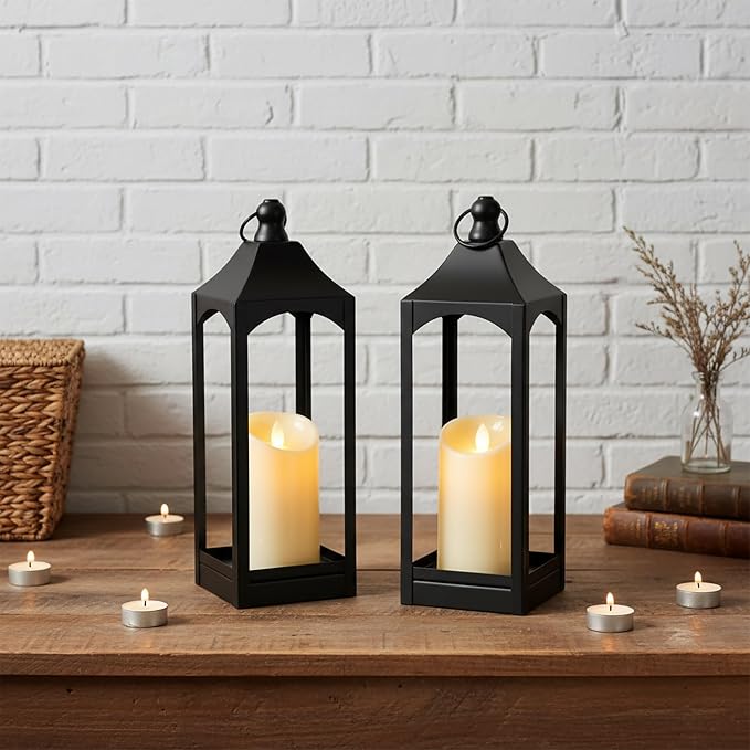 LETINE 2-Pack 12.67" Black Metal Farmhouse Candle Lanterns by LETINE
