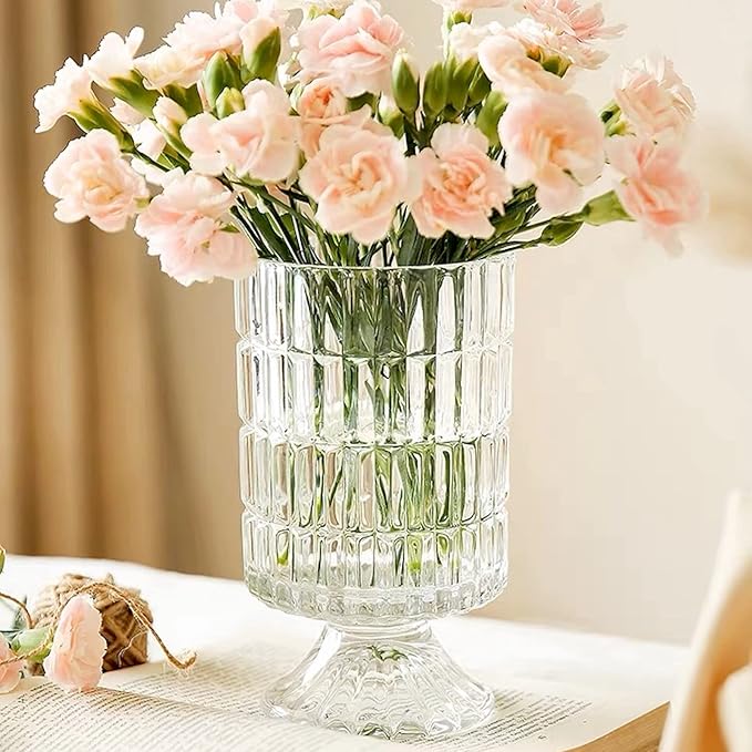 BLOFLO Embossed Glass Vase, Pedestal Big Base Glass Bouquet Vase, Hydroponic by BLOFLOSTU
