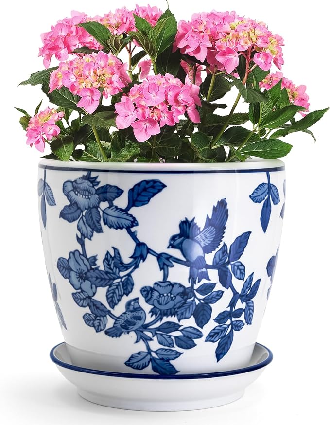 HakkaGirl 8 inch Ceramic Flower Pots, Chinoiserie Decor Ceramic Planter Plant by HakkaGirl
