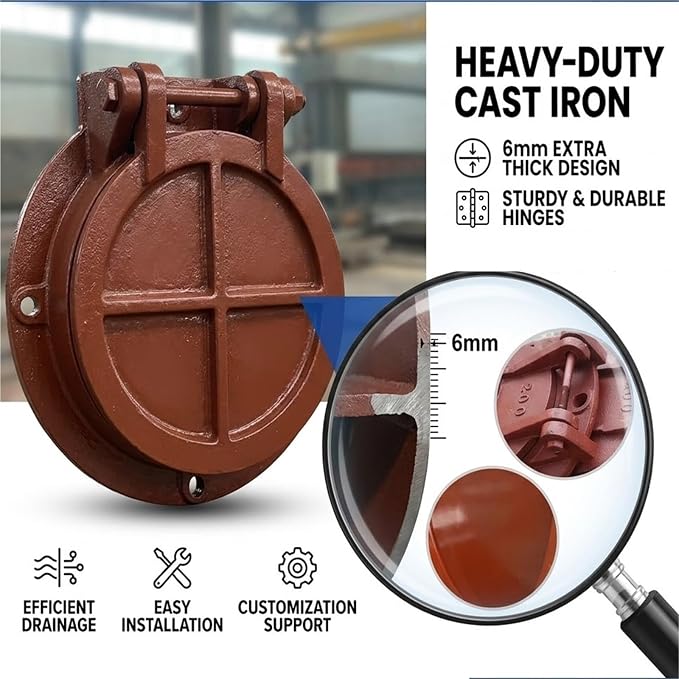 Duty Drain Irrigation Check Valve Round Flap Gate | 6mm solid metal - Image 4