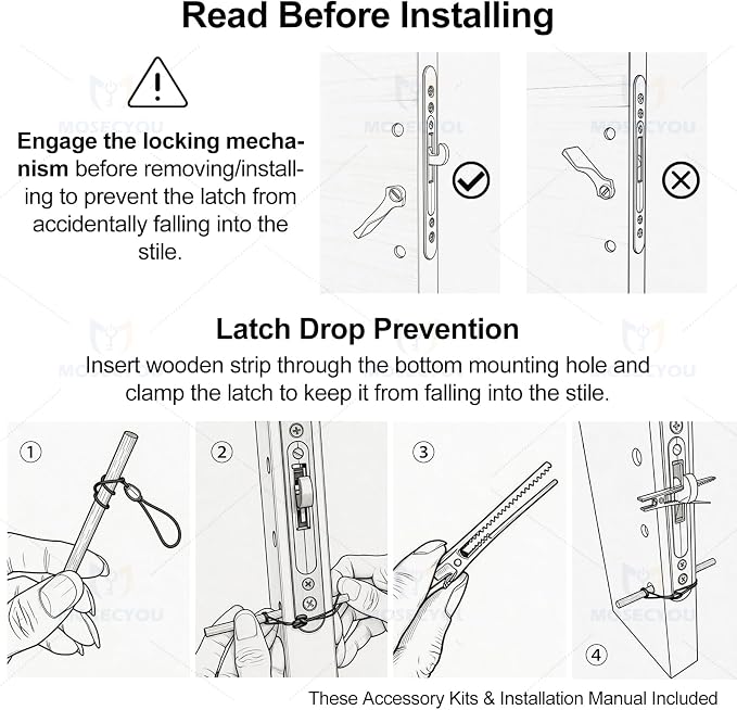 Replacement Latch for Sliding Patio Mortise Door Lock, 45° Keyway | Drop - Image 5