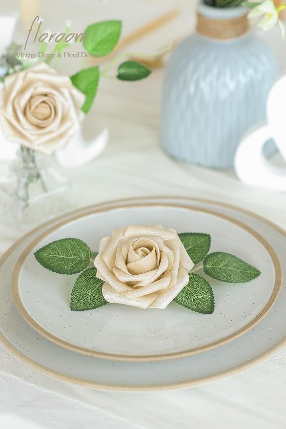 Artificial Flowers 25pcs Real Looking Champagne Gold Foam Fake Roses - Image 4