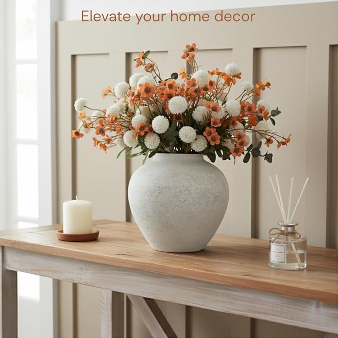 White Rustic Large Round Vase for Table Centerpieces 11 inches, Arina Vase - Image 3