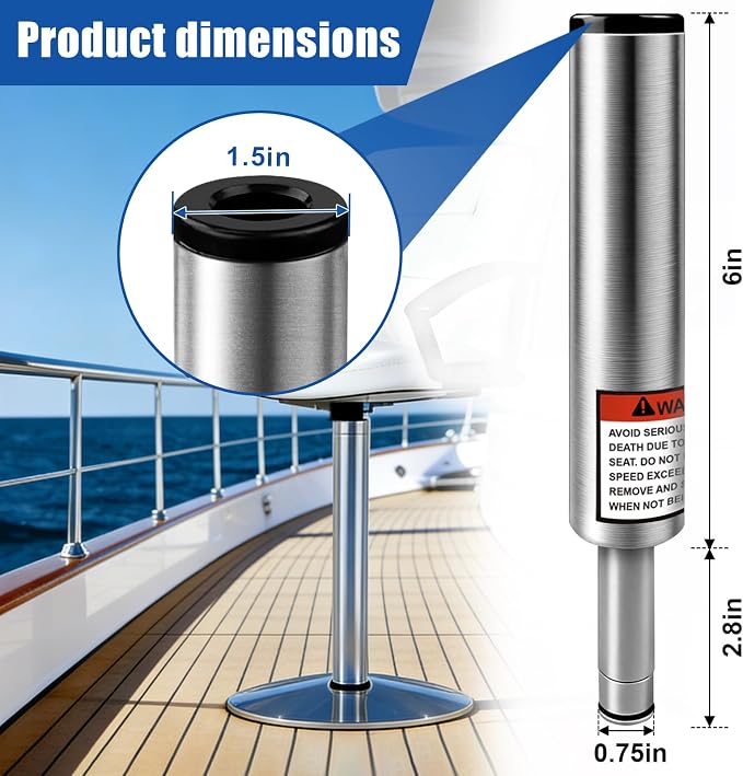 3/4" Boat Seat Pin Post, 6-Inch Height Marine Aluminum Alloy Pedestal Base Post - Image 2