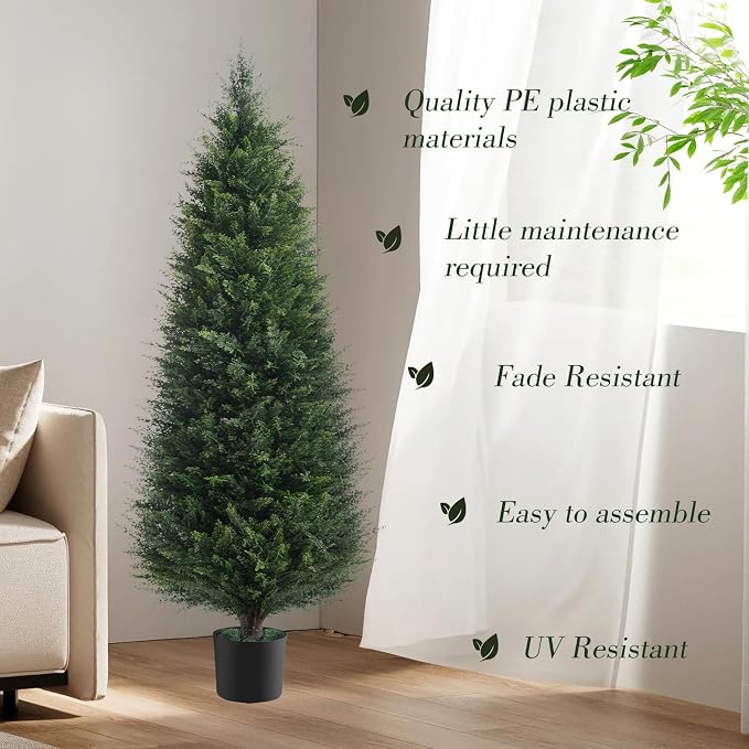 Chillchard 2Pack 6FT Artificial Cedar Tree, UV Resistant Fake Pine Tree | - Image 7