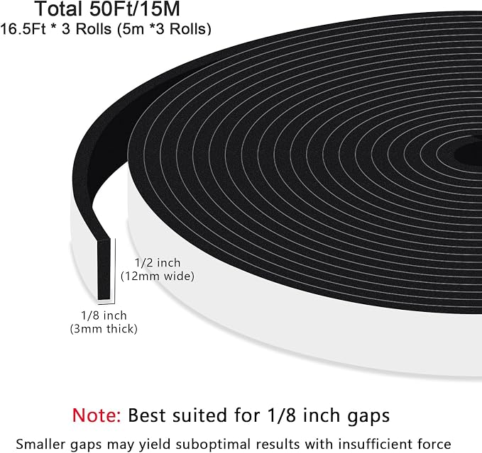 Thin Weather Strip for Narrow Gaps, Door & Window, Extra Long 50Ft | Strong - Image 3