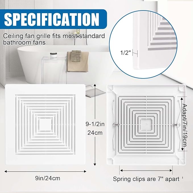 (1-Pack 9" BP90 Spring Bathroom Exhaust Fan Cover 9-1/4" x 9" Vent Cover - Image 2