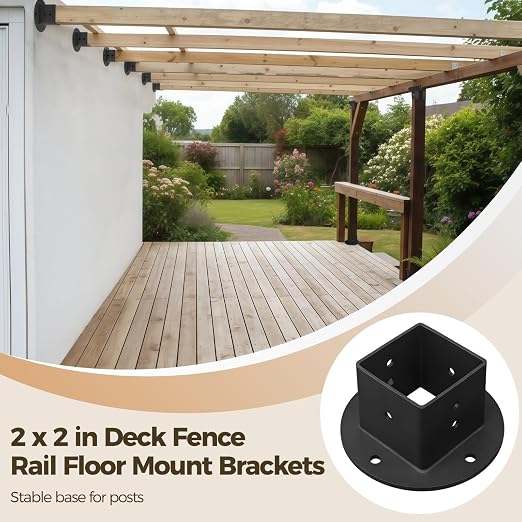 4 Pcs 2x2 in Black Metal Square Post Floor Mount Brackets - Image 2