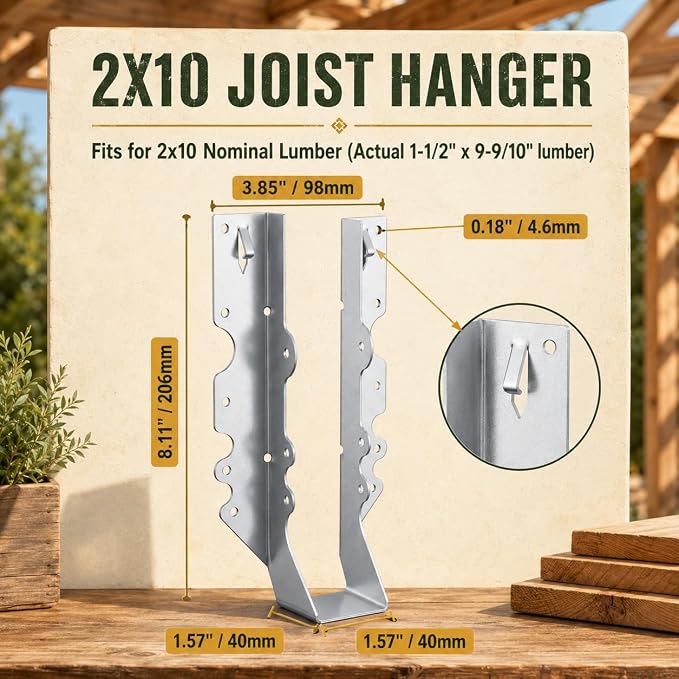 2‘' X 10'' Joist Hanger 18 Gauge Double Shear Face Mount Joist Hangers - Image 2