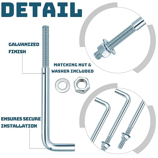 Yaocom 10 Pcs J Bolt Galvanized Anchor Bolts Galvanized Concrete Fastener - Image 3