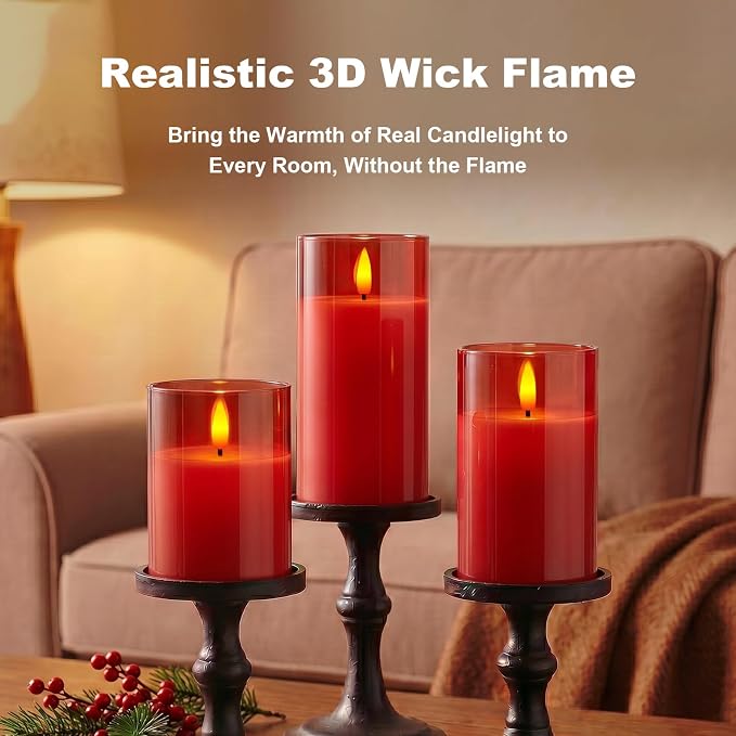 Amagic Red Glass Flameless LED Candles Battery Operated - Image 7