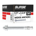 1/2" x 3-3/4" Zinc-Plated Wedge Anchors by SurgeBuildingProducts