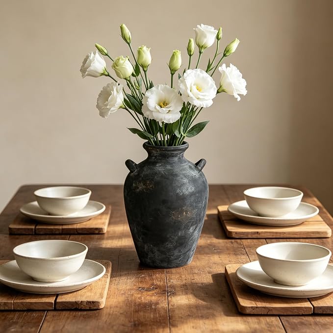 Ceramic Vase with Handles, 9.2 Inch Black Vase - Image 6