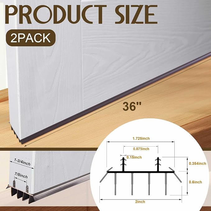 Pushglossy 2 Pcs Kerf Style 36" Door Bottom Seal Threshold Brown | 36" Long 1 - Image 2