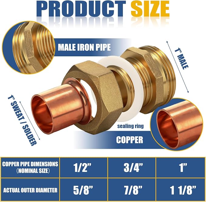 4 Pack 1" C x MIP LF Brass Pipe Union Sweat to Male | - Image 3