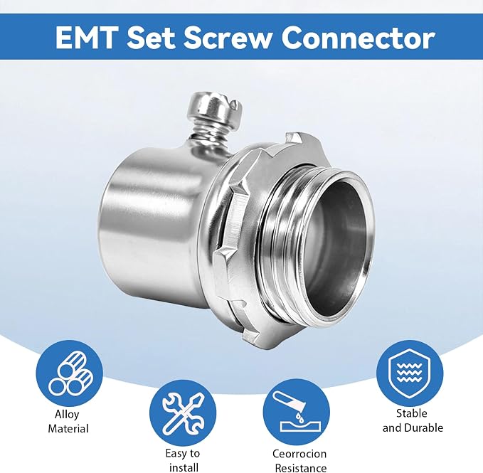 EMT Set Screw Connector 1/2 Inch, 50 Pack – Die-Cast Zinc Electrical Conduit - Image 3