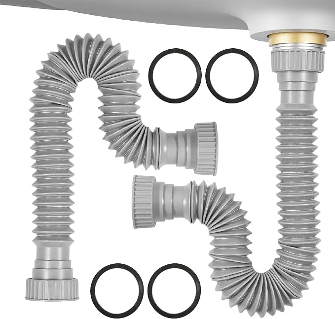 Sink Drain Pipe Kit, 2 Pack Flexible Drain Pipe P Trap, 8.46"-20.67" Flexible P by Rackickyer