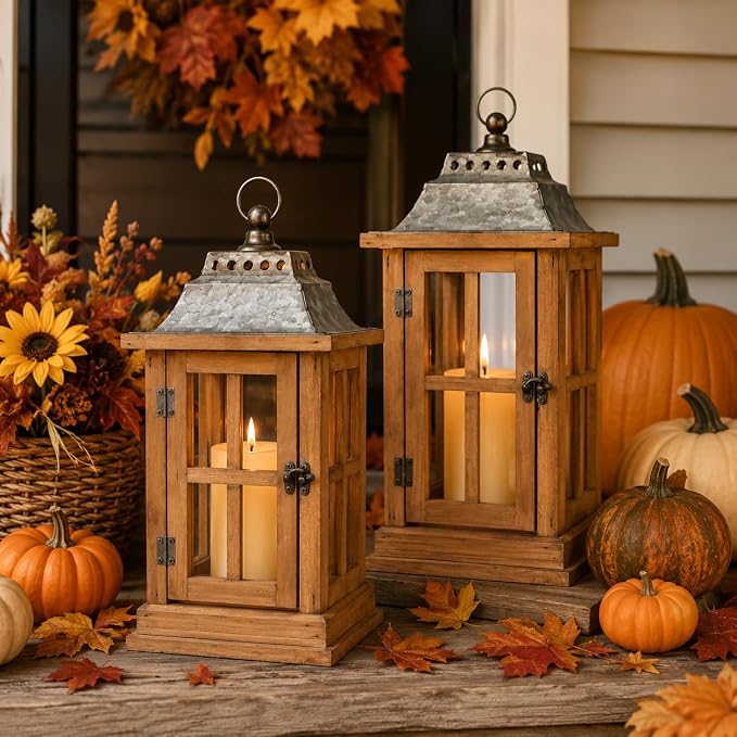Bdor 15 Inch Outdoor Decorative Lanterns, galvanized tops, decorative candle - Image 5