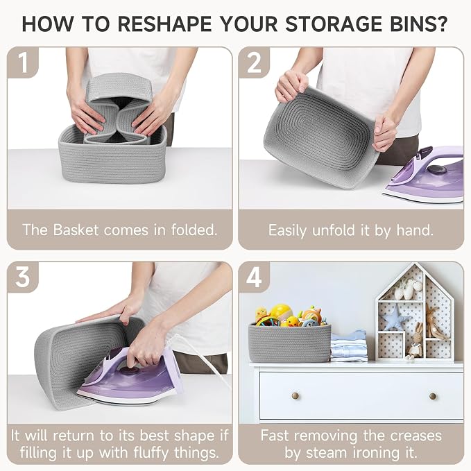 3 Pack Small Storage Baskets for Organizing, 11.8×7.8×5.1", Cotton Rope Basket - Image 7
