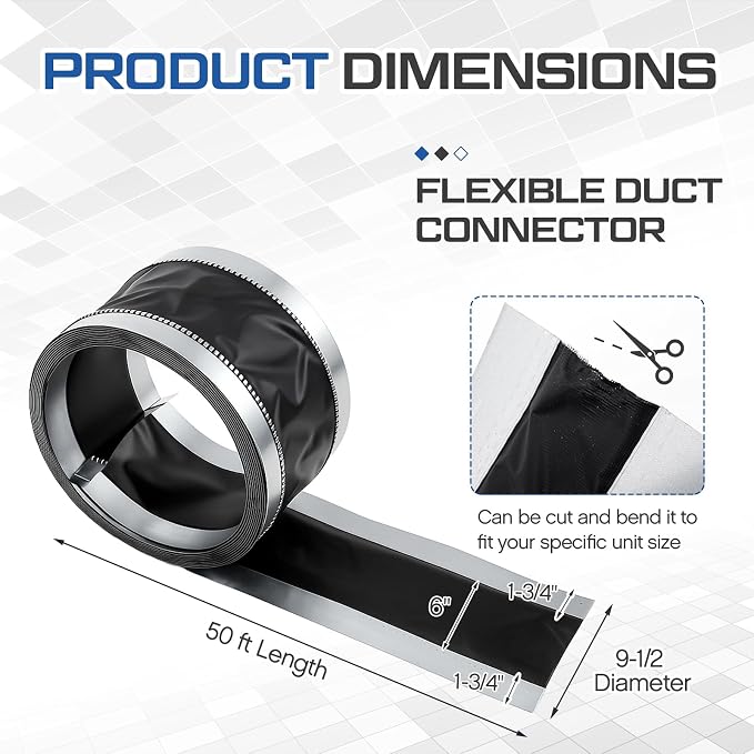 Zonon 9-1/2 x 50 ft Vinyl Flexible Duct Connector Canvas Duct Connector Roll - Image 2