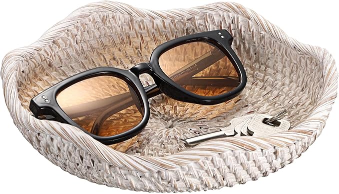 Hipiwe Small Woven Rattan Basket Tray 7.3" Decorative Key Bowl - Image 8